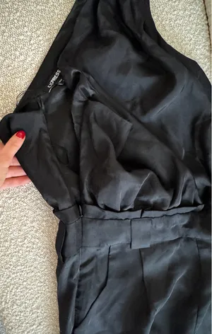 Express Black Satin one shoulder jumpsuit thumbnail 6