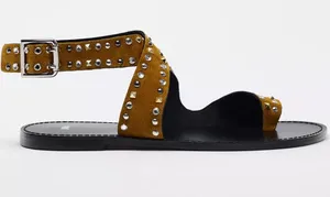 ZARA studded flat suede sandals size 40 Ankle-Strap Sandal - camel color thumbnail 1
