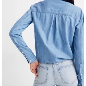 Madewell sz L Denim Button Roll Tab Collared Blouse Top Streetwear Minimal Norm thumbnail 3