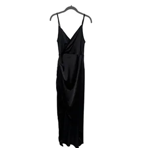 PrettyLittleThing Women's Black Satin Wrap Maxi Dress Size US 4 thumbnail 2