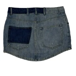 FREE‎ PEOPLE Denim Mini Skirt Women’s Size 27 2 Tone Blue Distressed Button Fly thumbnail 4
