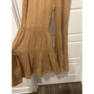 Vestique Women's Mustard Brown Striped Smocked Jumpsuit Size Small Game Day Boho thumbnail 7