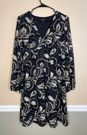 Ann Taylor Women’s Floral Chiffon Multicolor V-Neck Long Sleeve Blouson Dress thumbnail 1
