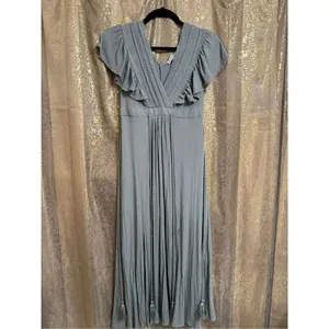 Baltic Born Jennifer Deep V Light Sage Green Tassels Maxi Dress XS thumbnail 2
