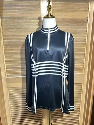 CEGOLFS Women’s Black/White Striped 1/4 Zip Mock Neck Pullover Active XL NWT thumbnail 2