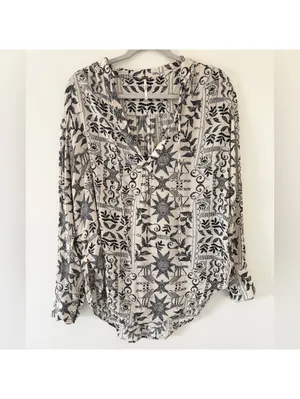 Free people Mia Boho Chic Tunic Viscose Tea Combo ivory/black women size small thumbnail 5