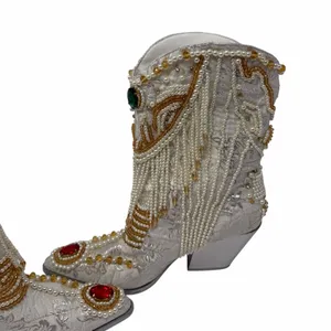 Azalea Wang Astounding White Jewel Beaded Pearl Western Cowboy Boots Size 6 thumbnail 10