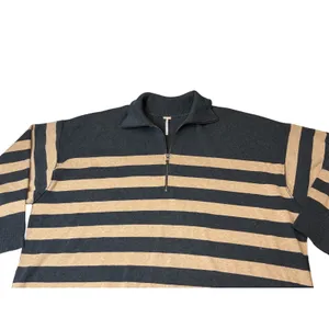 Free‎ People Womens Striped Quarter Zip Tunic Sweater Grey Tan Size M Oversized thumbnail 3