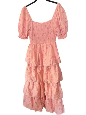 LoveShackFancy x Target Simone Pink Floral Tiered Midi Dress S thumbnail 3
