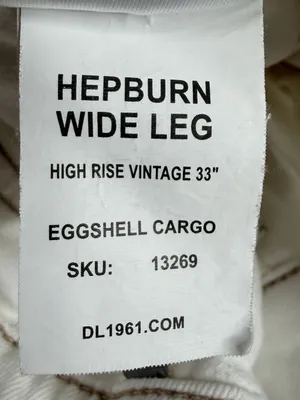 DL1961 Hepburn Cargo Jeans 24 Eggshell White High Rise Wide Leg 33" thumbnail 11