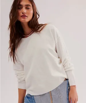 Free People Luna Pullover Oversized Sweater size L Ivory Slouchy Crewneck thumbnail 1
