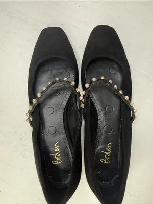 Boden Black Mary Jane Ballet Flats Pearl Strap Suede Size 37 Academia Office thumbnail 6