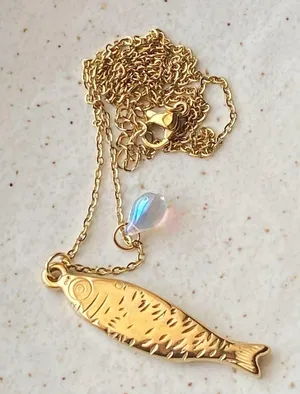 Handmade gold tone fully gold tone stainless steel fish boho funky chic necklace🌀🐟 thumbnail 5
