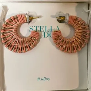 Coral and Gold Macrame Hoop Earrings by Stella & Dot - NIB thumbnail 2