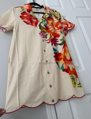 Farm Rio Floral Print Scalloped Mini Shirt Dress, Size M thumbnail 11