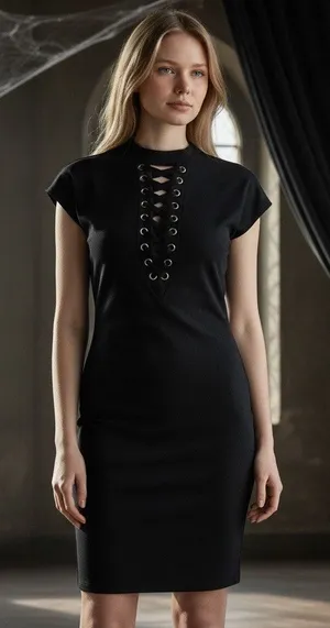 Ashley Stewart Mini Dress Black Faux Suede Corset Front SZ 18/20 Gothic Grunge thumbnail 1