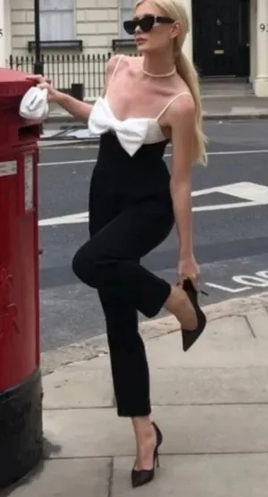 ZARA black bodysuit white bow top blouse thumbnail 4