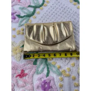 Vintage Metallic Gold Pleated‎ Envelope Clutch Evening Bag Handbag Wedding Party thumbnail 3