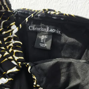 Christian Lacroix Black White Palm Leaf Halter Midi Dress Keyhole Size Small thumbnail 5
