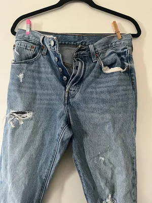 Levi's 501 Straight Jeans 27 Distressed Light Wash Button Fly Minimalist Capsule thumbnail 2