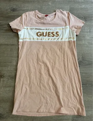 Guess Big Bling Logo T-Shirt Dress L Pink Rose‎ Quartz Pink Women's Summer thumbnail 1
