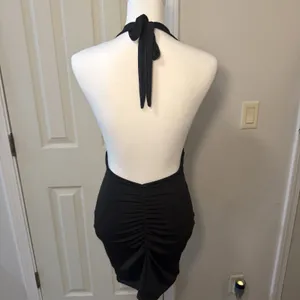 SHEIN Small Black Halter Deep V Neck Ruched Bodycon Formal Dress Open Back NWOT thumbnail 5
