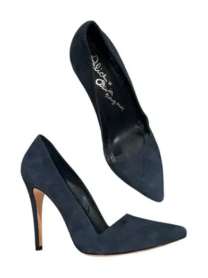 Alice + Olivia Stacey Bendet blue suede leather heels pumps 39.5 or 9 thumbnail 1