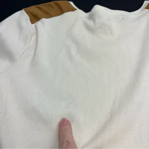 Lauren Ralph‎ Lauren Ribbed Top Cream Brown Faux Suede Patch Medium Western FLAW thumbnail 10
