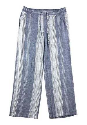 Old Navy Womens Blue White Striped Linen Blend Wide Leg Drawstring Pants Small thumbnail 1