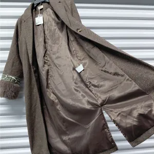 NKN Nekane Womens Wool Blend Coat Sz Small Brown Herringbone Faux Fur Old Money thumbnail 7