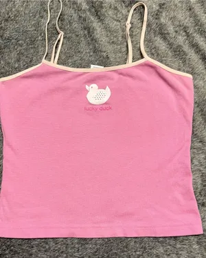 Target Pink Tank Top with Cream Trim - Lucky Duck Graphic thumbnail 1