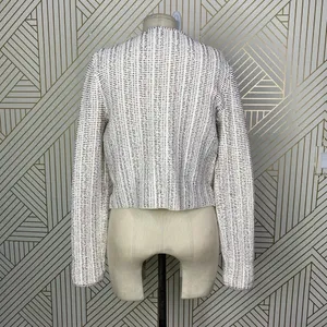 Theory Galinne Speckle Boucle Knit Fringe Sweater Jacket Cream Red Size Small‎ thumbnail 9