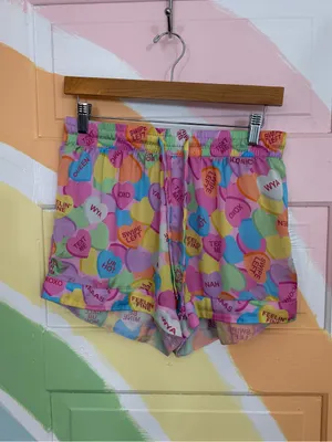 Show Me Your Mumu Colorful Conversation Hearts Silky Pajama Set Sz S 💛🍄 thumbnail 7