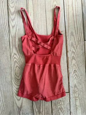 Free People Movement Good Karma Runsie in a washed red color xs/s thumbnail 3
