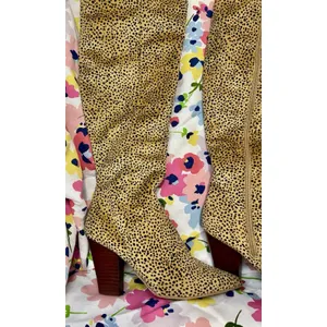 Crown & Ivy Azalea Cheetah Sz6 Knee High Fabric Pointy Toe Side Zip Boots thumbnail 4