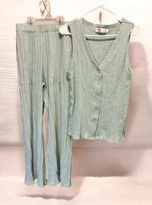 Free People Beach Dana Ribbed Lounge Set Vest Pants April Mist Green S thumbnail 1