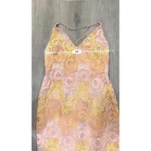 Topshop Floral Lace Midi Dress Pink Yellow Crochet Strappy Bodycon Size 6 thumbnail 9