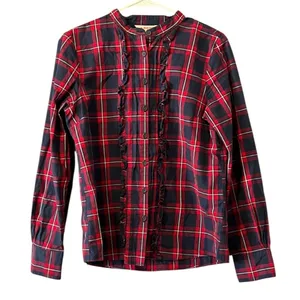 Brooks Brothers Red Fleece Button-down Shirt Women's Size 4 Red Plaid Ruffle‎ thumbnail 1