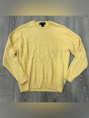 Brooks Brothers Cable Knit Yellow Classic Preppy Cotton Office Sweater Size M thumbnail 1