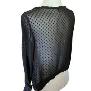 Zara Trf Collection Goth Black Long Sleeve Vneck Sheer Ruffle Top S thumbnail 5