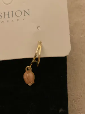 Fashion Jewelry Gold Hoop Earrings with Peach Flower Charms thumbnail 3