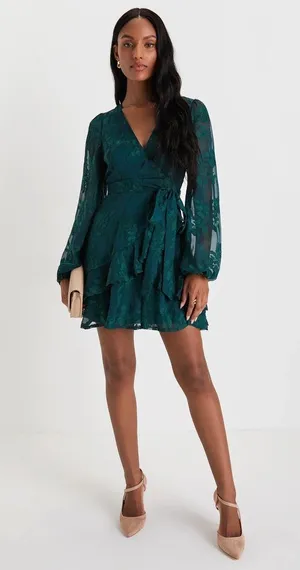 Lulus Emerald Green Floral Embroidered Mini Dress Women’s Size Small thumbnail 1