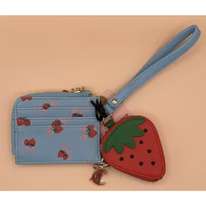 Juicy Couture Sweet Strawberry Zip‎ Card Case Wristlet Blue 13JCE3BMX-SPB NEW thumbnail 2
