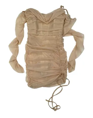 Oh Polly - Amiens Tie Mesh Dress with Long Sleeves in Nude & Tan thumbnail 1
