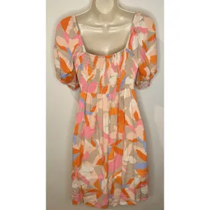 Saltwater Luxe Summer Mini Dress Multicolor Key Hole Tie Front Size L Large EUC! thumbnail 3
