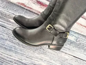 Lauren Ralph Lauren Black Leather Knee-High Riding Boots with Buckle Detail thumbnail 4