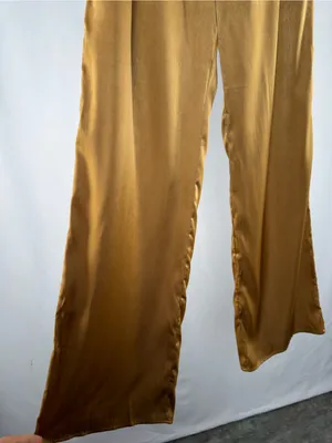 NWT 12th Tribe x The Salty Blonde Halley Wide Leg Satin Trousers in Bronze Small thumbnail 4