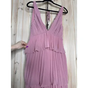 NWT Lulus Mesmerizing Essence Pink Pleated Backless Tiered Maxi Dress Gala Sz S thumbnail 4