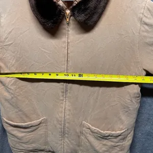 Women's Quilted Barn Jacket Faux Fur Collar Chore Pockets Tan Cotton‎ thumbnail 6