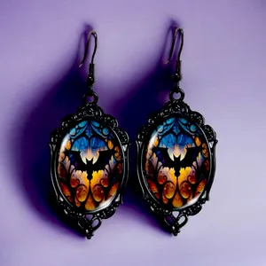 Vintage Cameo Style Gothic Bat Earrings‎ Glass Encased Alloy & Iron Hook thumbnail 8